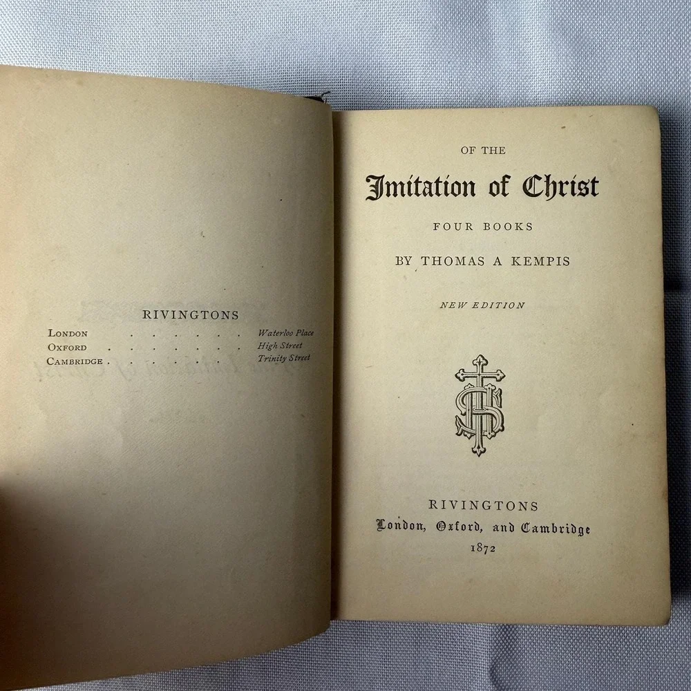 Antique 1872 Imitation of Christ Thomas a Kempis Rivingtons Baptism Inscription